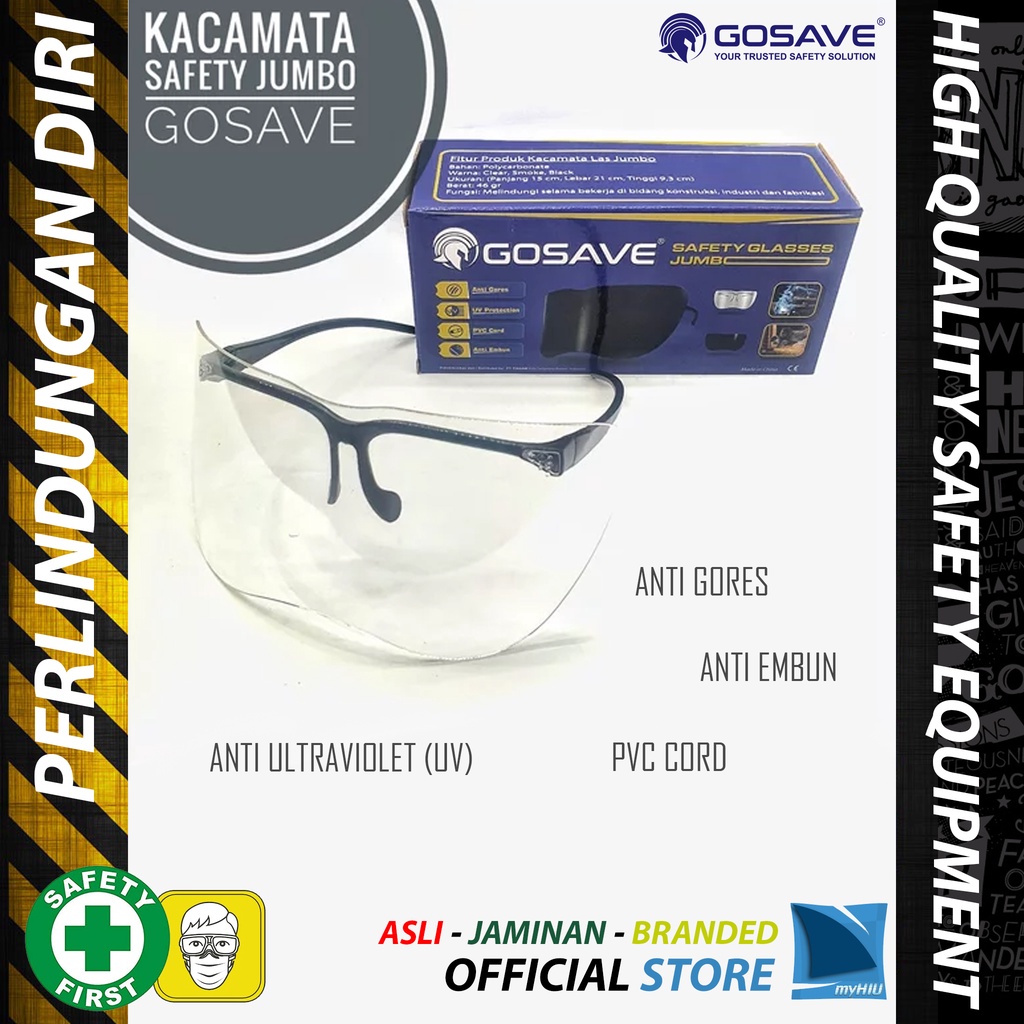 Kacamata Pelindung Dewasa Bening Jumbo Anti UV / Industrial Working Safety Glasses GOSAVE