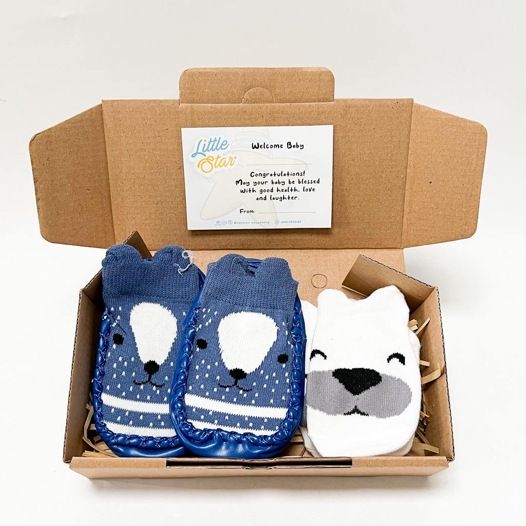 2in1 Gift Set Baby Hampers Sepatu Kaos Kaki Bayi Karet Prewalker Hewan