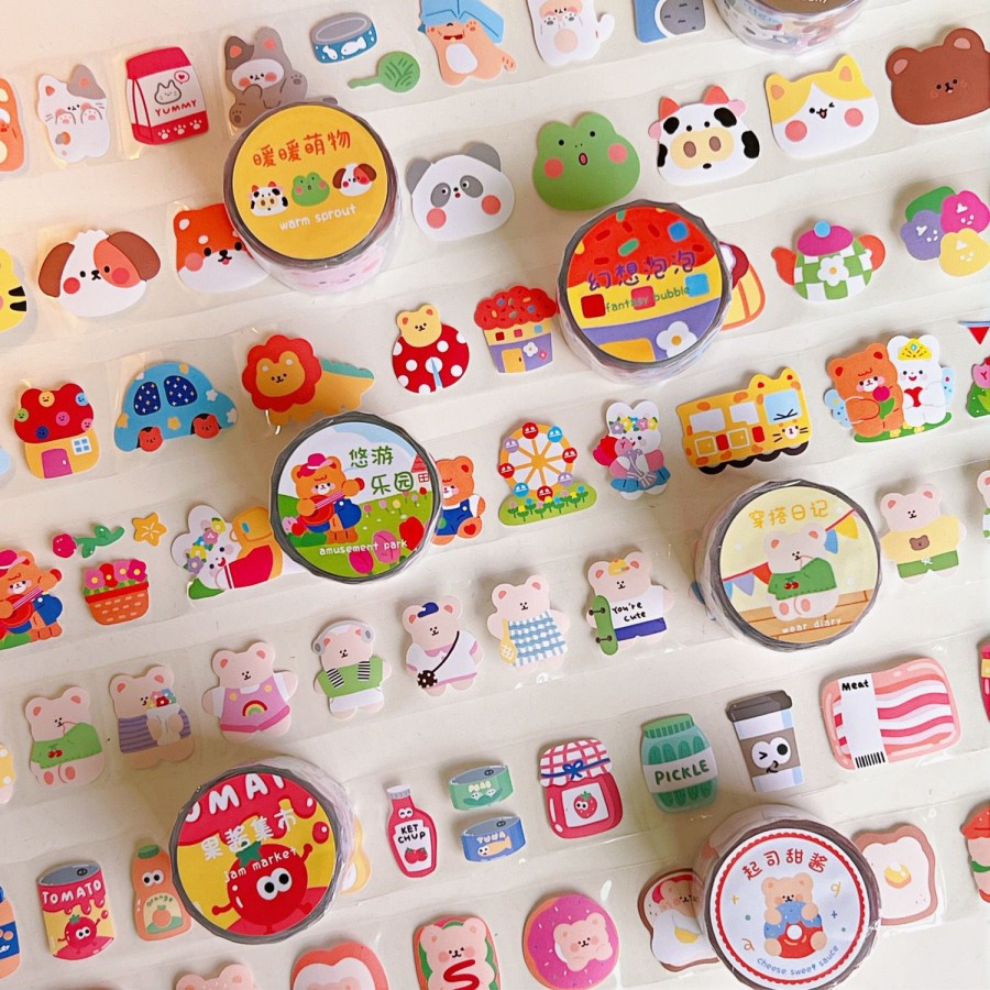 STICKER ROLL KAWAII / STICKER TAPE ROLL ANIMAL CARTOON CUTE AESTHETIC