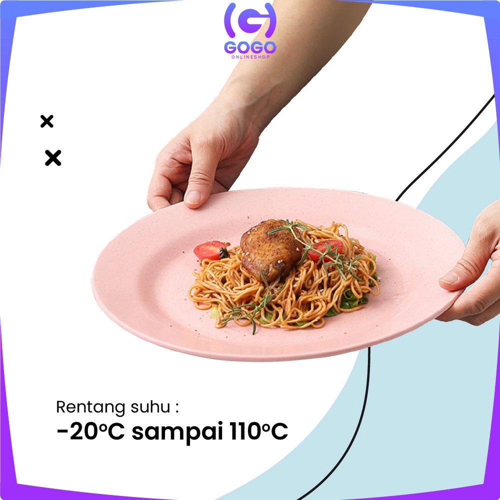 GOGO-C812 Piring Makan Plastik Bulat Jerami Wheat Straw 22CM 4IN1 Warna Warni / Alat Makan Piring Saji Snack Tahan Banting