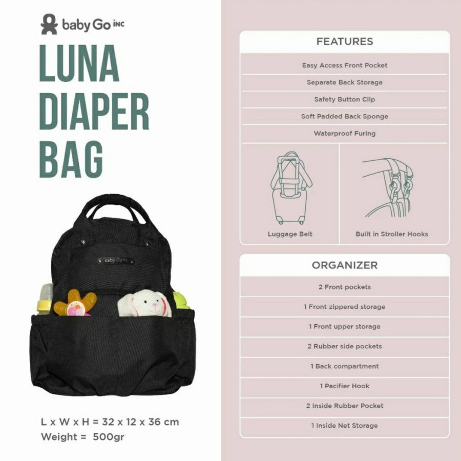 BabyGO inc Luna Diaper Bag - Tas Bayi BabyGoInc - Baby Go