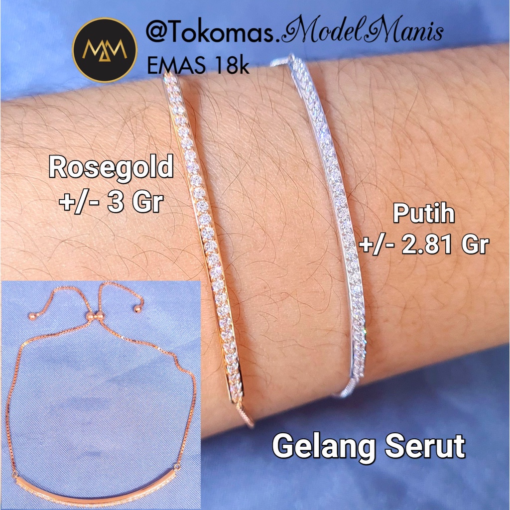 Gelang serut listring diamond looks emas putih rosegold 755 kadar 18k