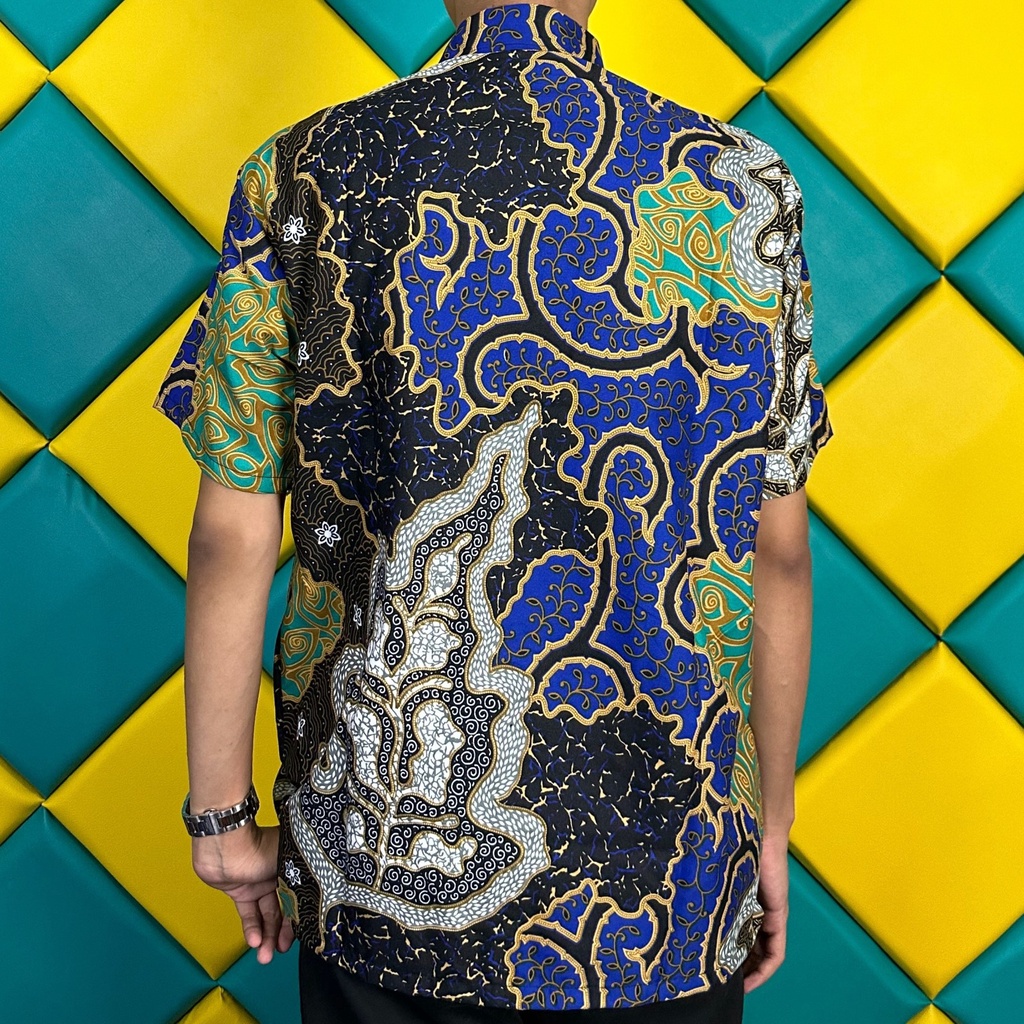 BSWART Batik HRB026 kenongo kemeja panjang anjani biru Pekalongan M L XL Batik Pria MURAH Modern Grosir