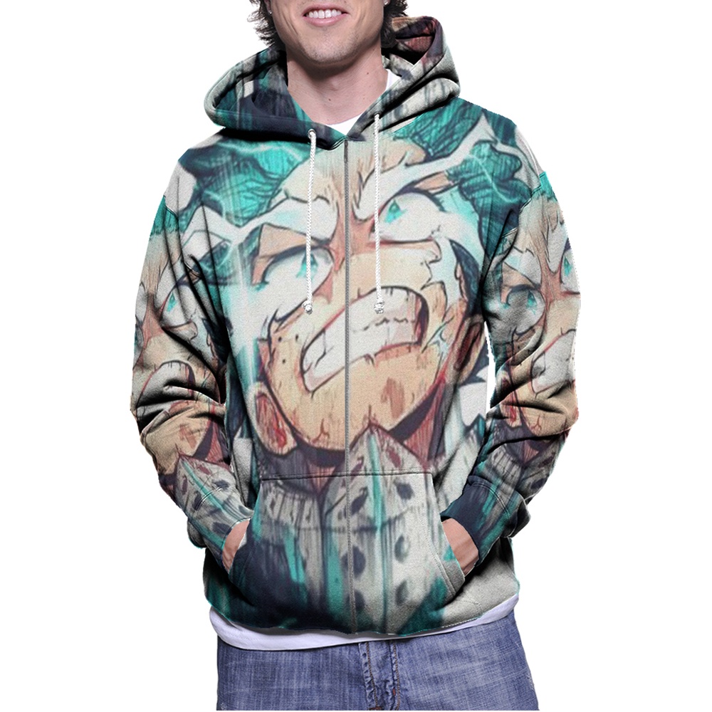Jaket Hoodie Izuku Midoriya Hoodie Ritsleting Fullprint Bahan Jersey Casual Unisex Hoodie Zipper