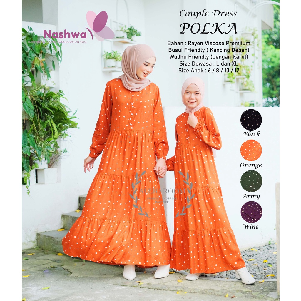 NASHWA Wear - Gamis Dress Premium POLKADOT Series Couple Ibu dan Anak - Katun Rayon Premium