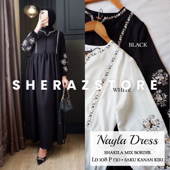 Gamis Putih Jumbo Ld 120 130 140 NAYLA DRESS S M L XL XXL XXXL 5L Gamis Hitam Bordir Terbaru