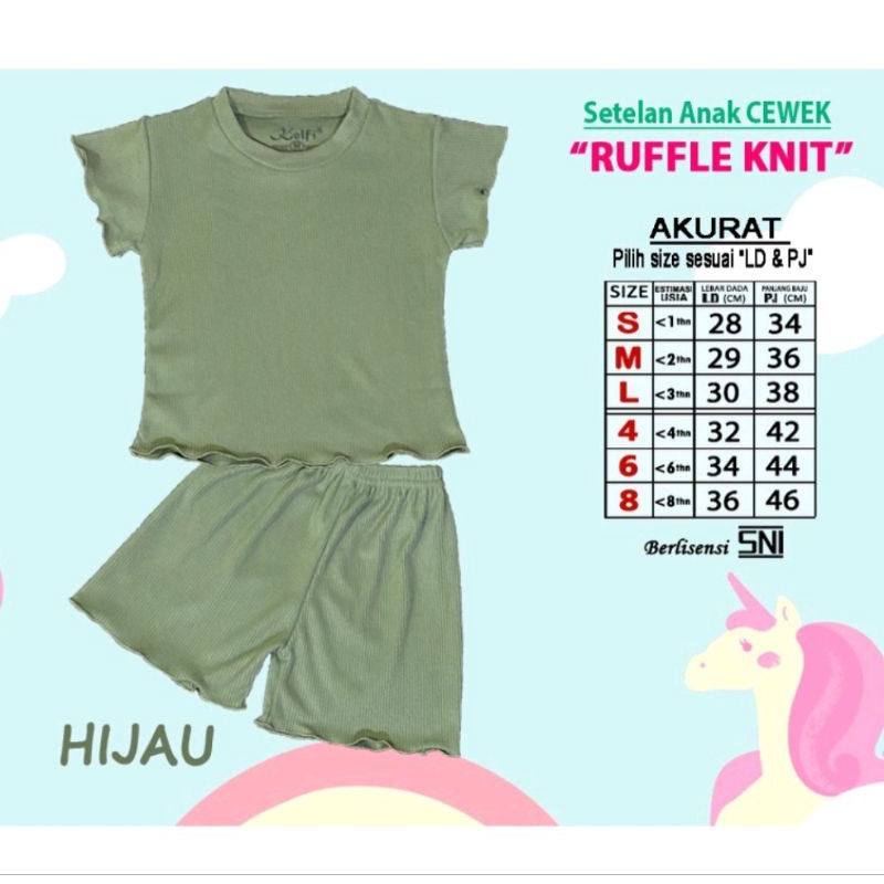 Setelan Baju Anak Cewek 1-8 Tahun Ruffle Knit Series Setelan Anak Perempuan Lengan Pendek Celana Pendek Baju Anak Perempuan Harian SNI KELFI RUFFLE KNIT