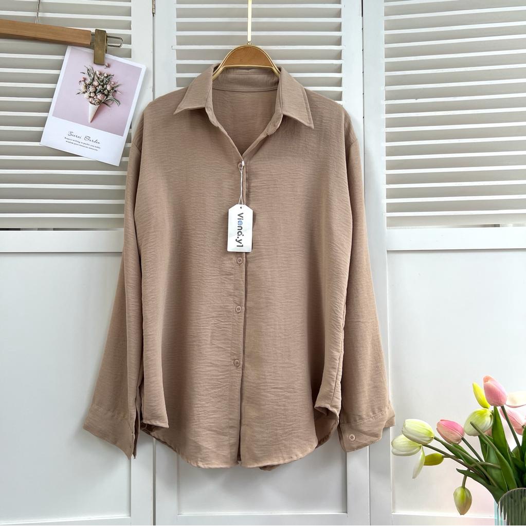 Kemeja Wanita Lengan Panjang / Blouse Casual Kerja Polos Cewek Korea Bahan Kringkel 1