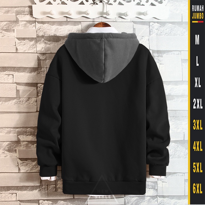 JAKET HOODIE OVERSIZE BLACK DARK GREY BASIC  XXL - 6XL SWEATER PRIA WANITA BIG SIZE