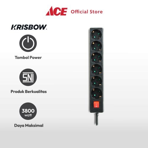 Saklar Ace - Krisbow Stop Kontak 6 Socket - Hitam