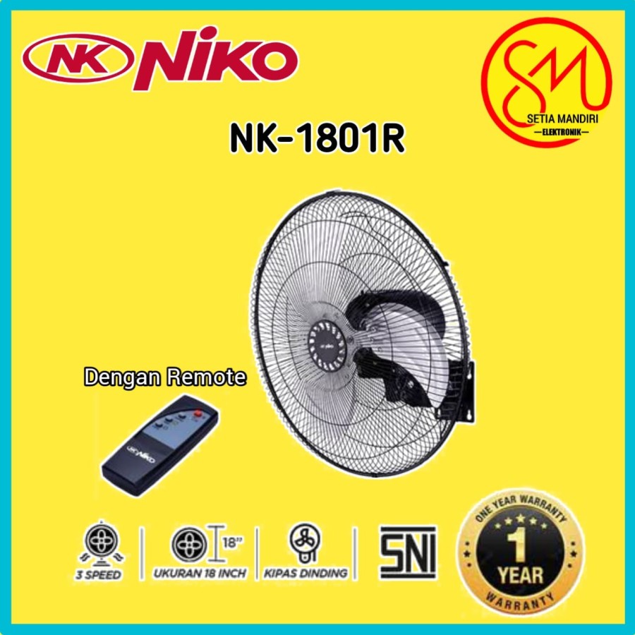 NIKO NK1801R Kipas Angin Dinding Wall Fan WIth Remote Control 18 Inch NK 1801 R