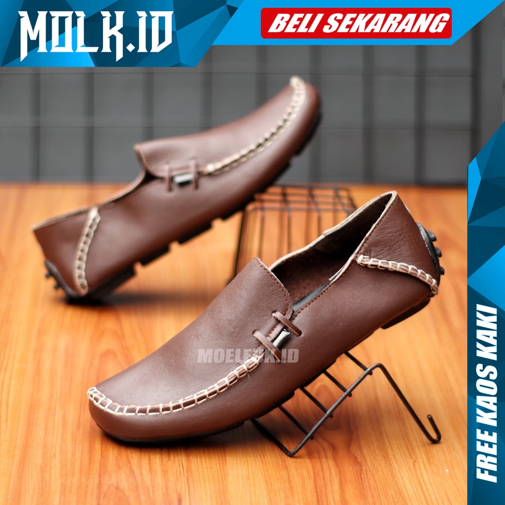 MOLK Sepatu Slip On Pria Kulit Asli Original Cvny Formal Casual Termurah Selop Slop Pria