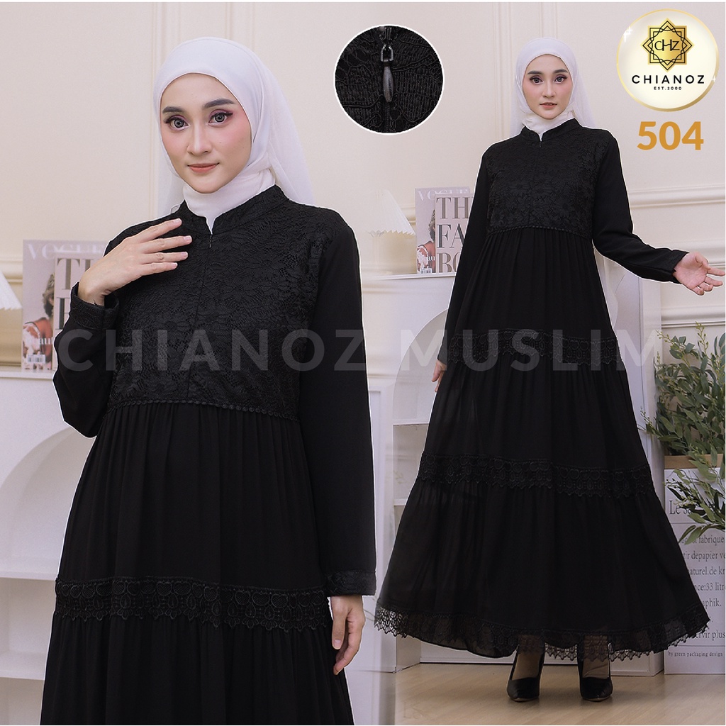 CHIANOZ Gamis Hitam Mewah Amelia  Dress Brukat Renda Baju Lebaran Umroh Haji Manasik Pesta Akad 504 220