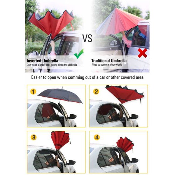 [COD] PAYUNG HUJAN REVERSE UMBRELLA GAGANG C - PAYUNG KEBALIK KEKINIAN MOTIF