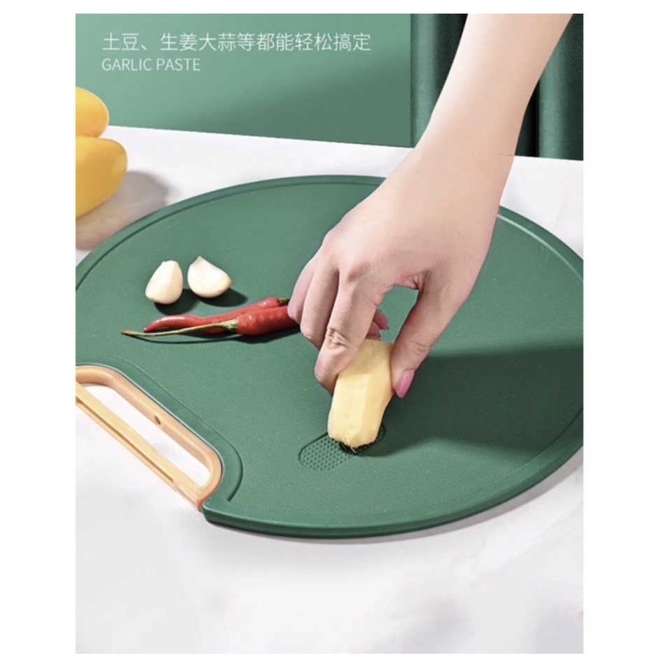 GB - A131 - TALENAN VIRAL BULAT HIJAU 2IN1 DAN PARUTAN MINIMALIS - CUTTING BOARD - TALENAN PLASTIK ANTI JAMUR - KUALITAS PREMIUM TEBEL