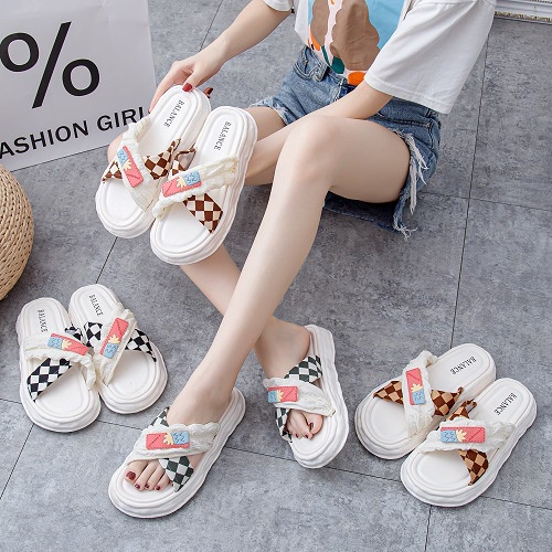 Sandal Wedges Silang Kain Pineapple Chess Korean Import Winola Collection WNL 000-4