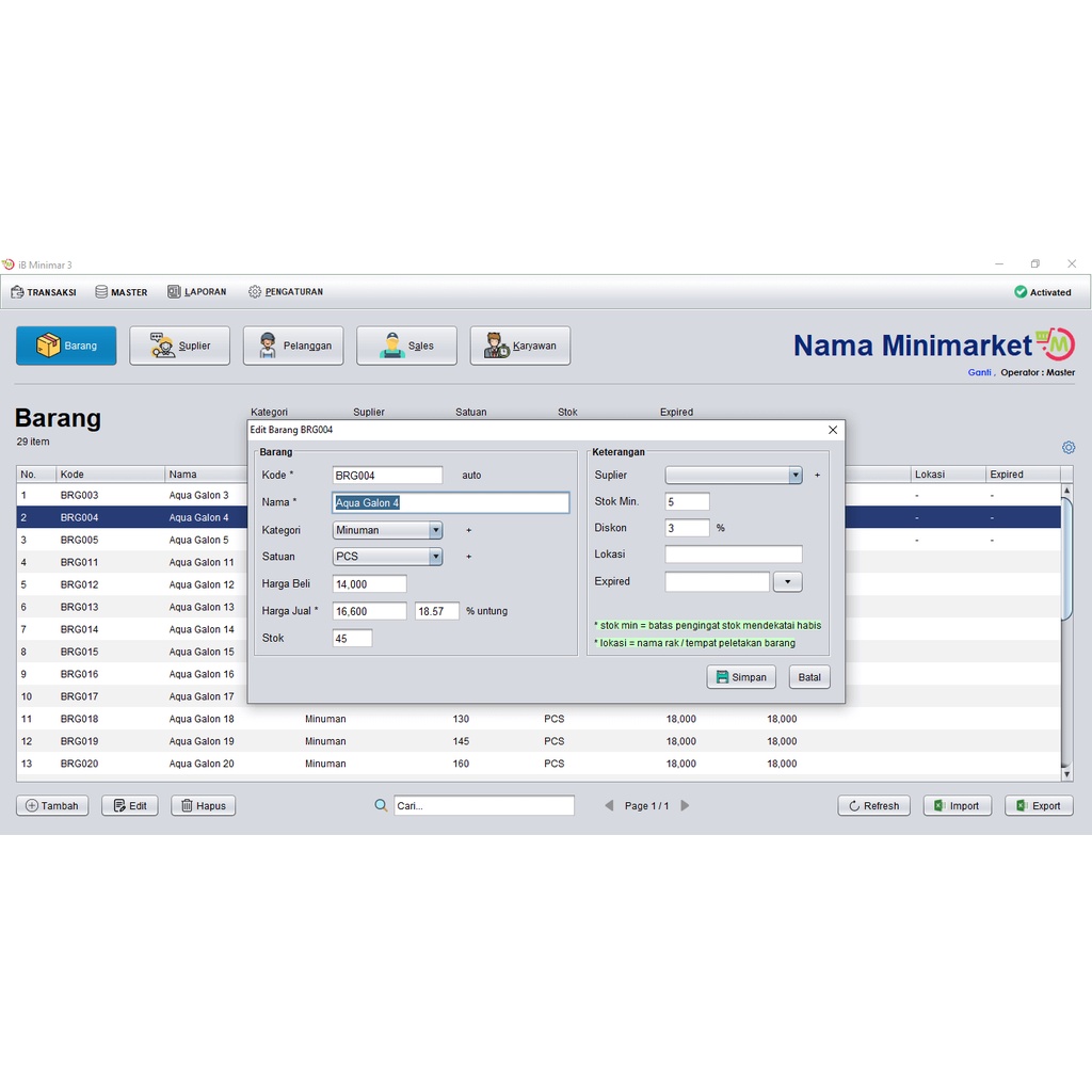 Software Minimarket iB Minimar 3 Lisensi Original Aplikasi Kasir Accounting Full Paket