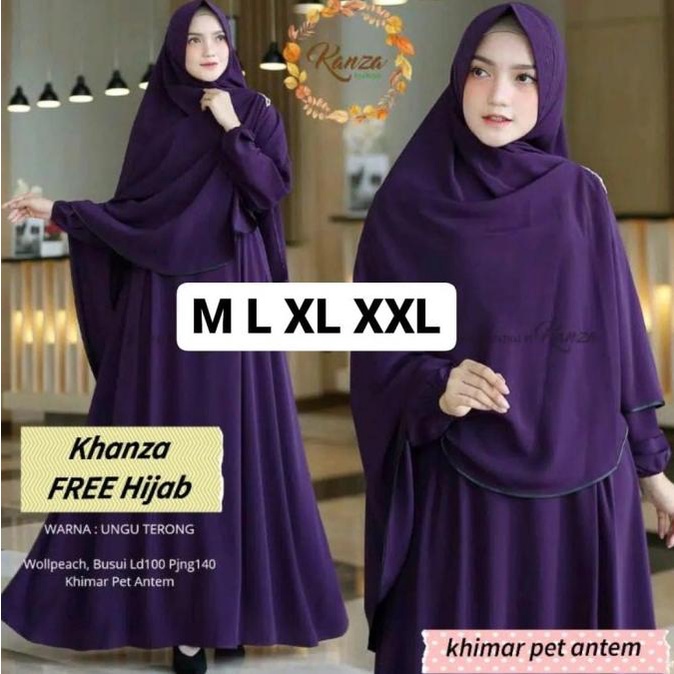 Khanza-Gamis Syari Wanita Polos Busui M L XL XXL Warna Ungu Tua Terong