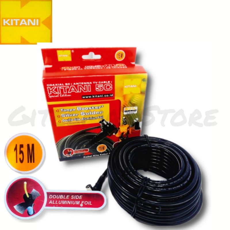 Kabel antena TV tanpa boster Kitani 15 Meter 5C+ jack