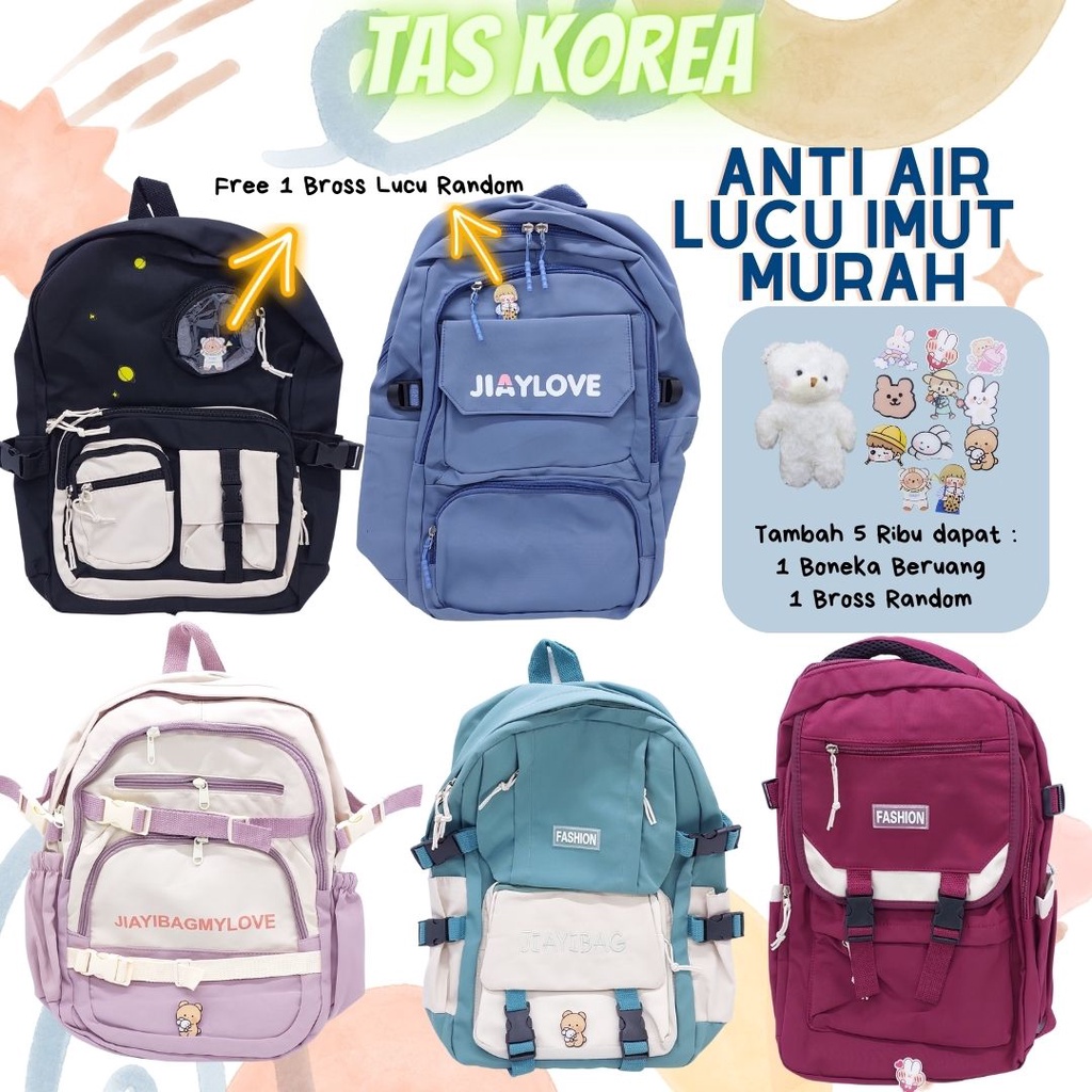 Stylish Korean Bagpack New Arrivals / Tas Korea TERMURAH Original / Tas Waterproof Hadiah Boneka  / Ransel Korea sekolah SD SMP SMA KULIAH /  Tas punggung anti hujan gratis boneka / Backpack School