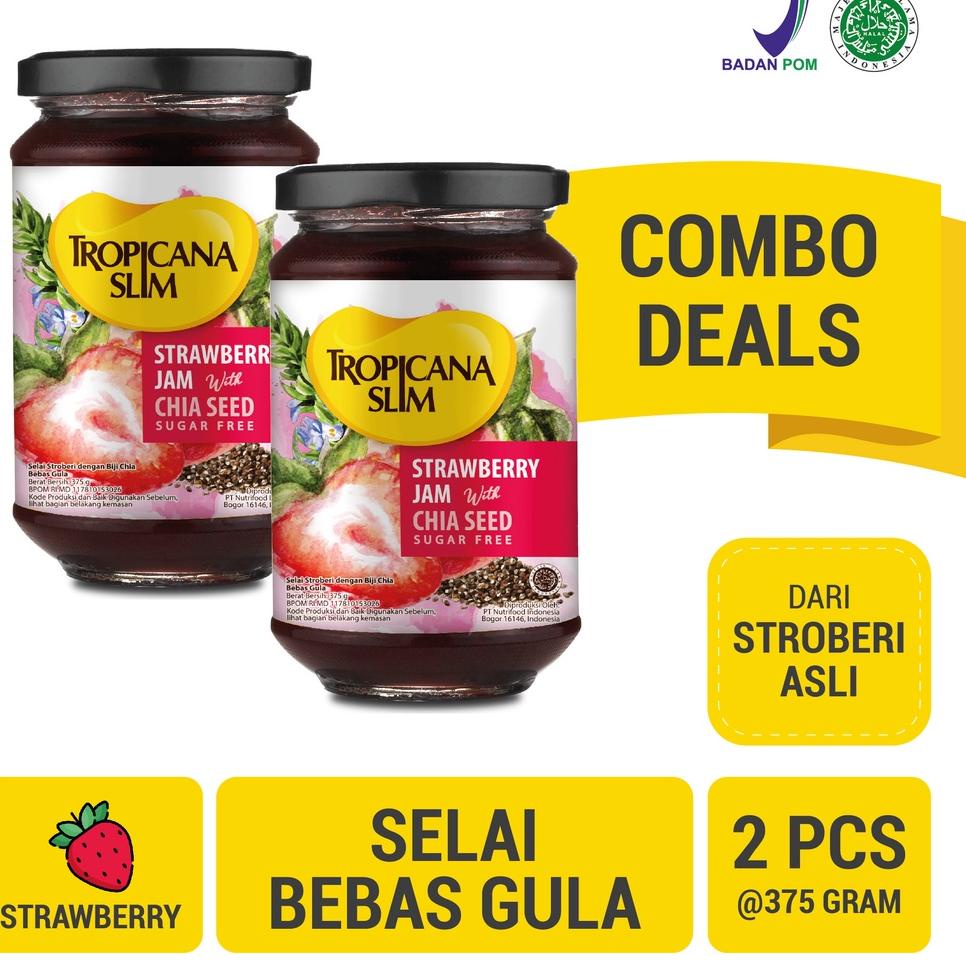 

✴ Twin Pack - Tropicana Slim Strawberry Jam 375 gram - Selai Stroberi Bebas Gula ♙