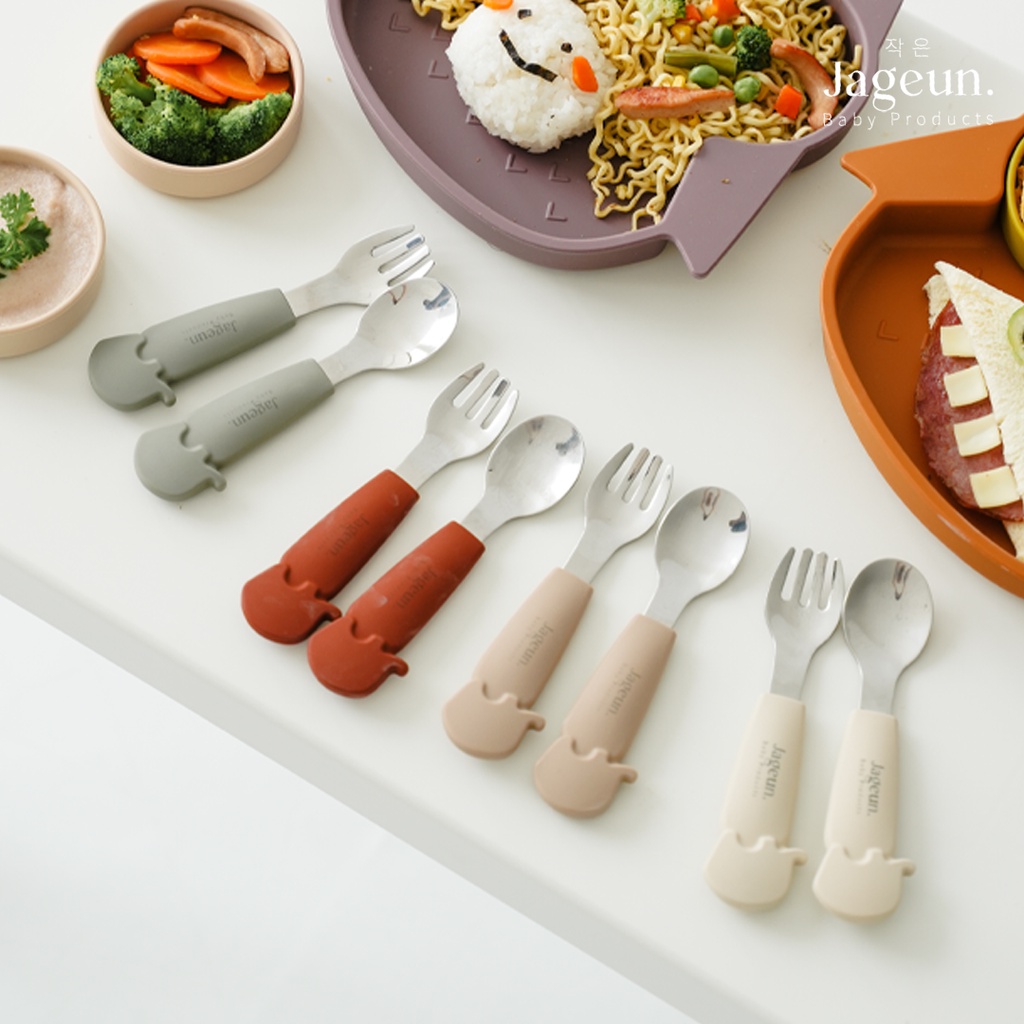 JAGEUN Premium Stainless Spoon Fork Silicone | Sendok Garpu Besi Anak Gagang Silikon Set
