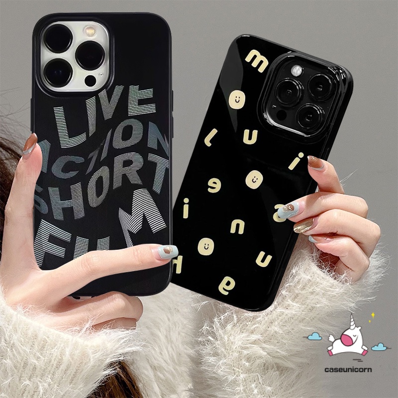 IPHONE Kompatibel Untuk Iphone 7 8 Plus 11 14 13 12 Pro Max XR X XS Max SE 2020 Ins Fashion Alfabet Sederhana Lucu Smiley Glossy Halus Lembut Tpu Silicon Pasangan Ponsel Case