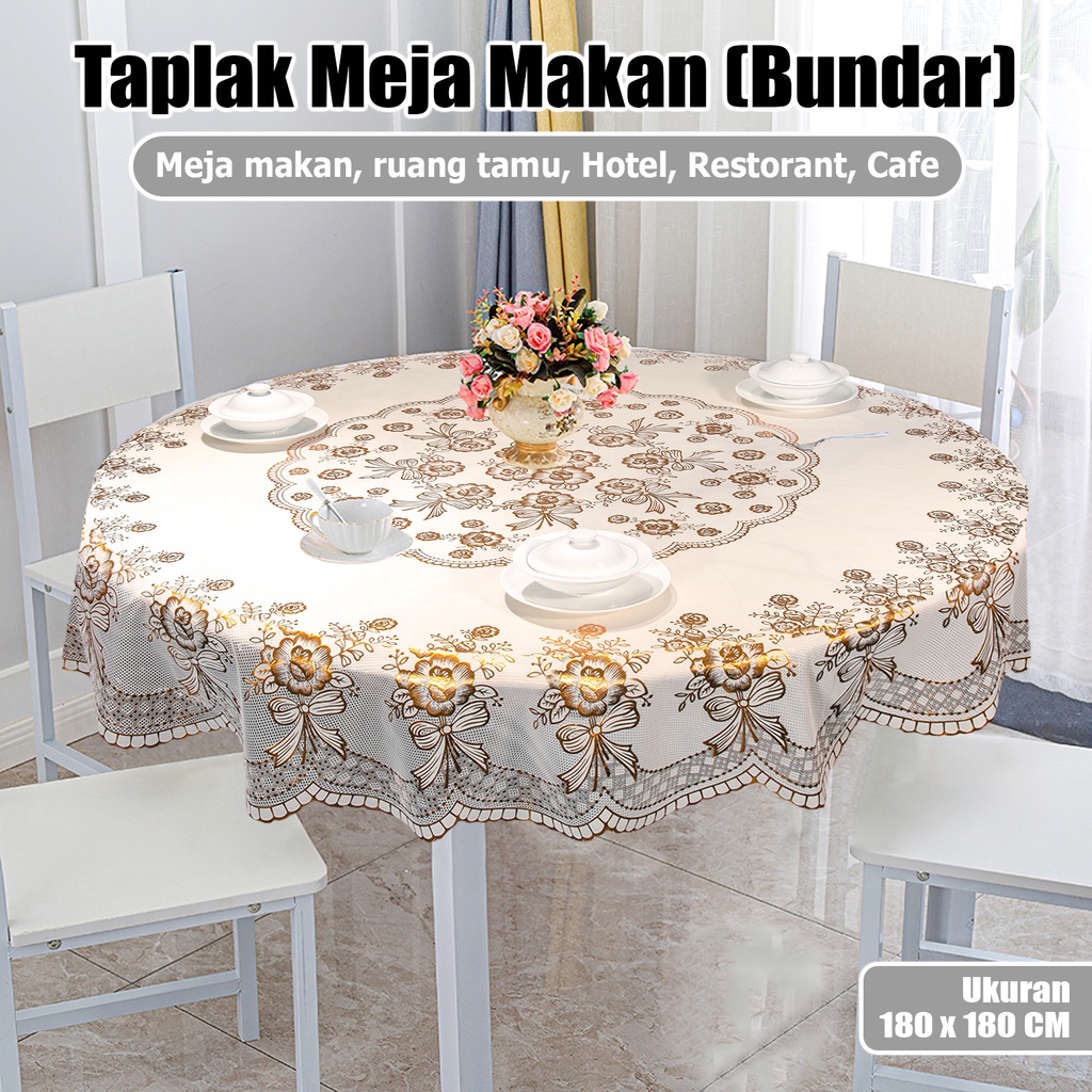 Taplak Meja Makan Tipe Bundar Motif Bunga Bunga Ukuran 180cmx180cm Bahan PVC - D45-C