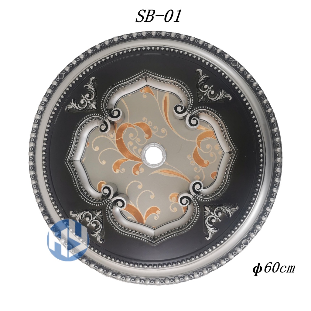 Ornamen lampu/Ornamen Hias/Ornamen Plafon/Ornamen PVC lampu hias Bulat 60cm Warna Silver Black