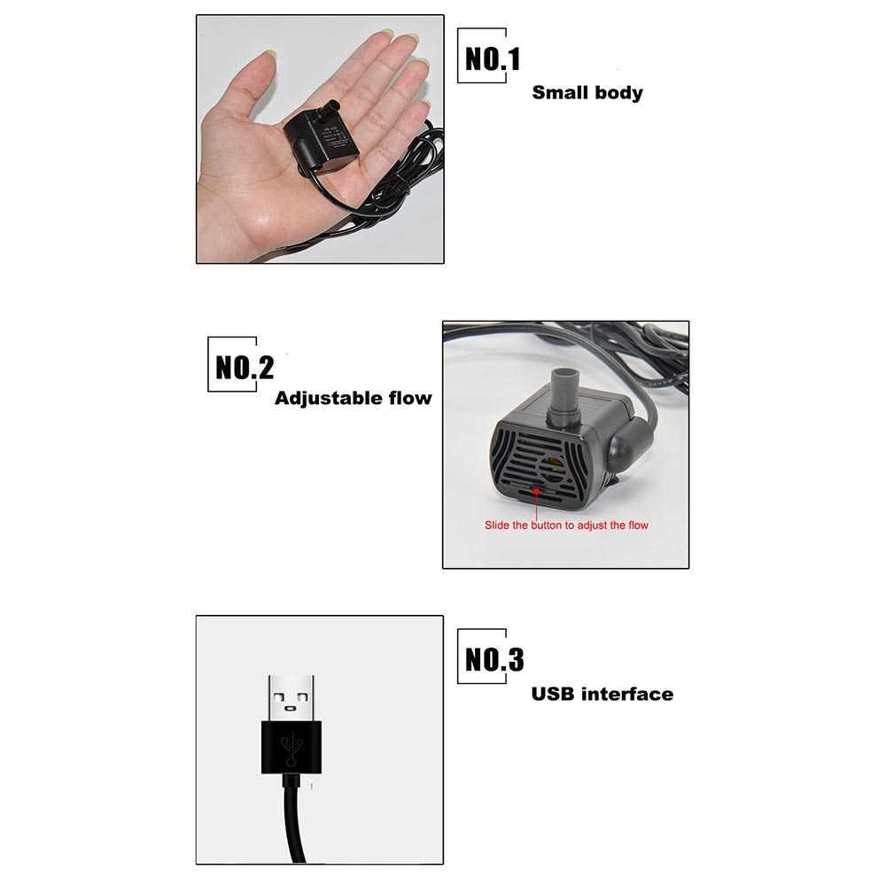Pompa Air Mini USB Brushless Submersible Aquarium 5V - 1020 - Black