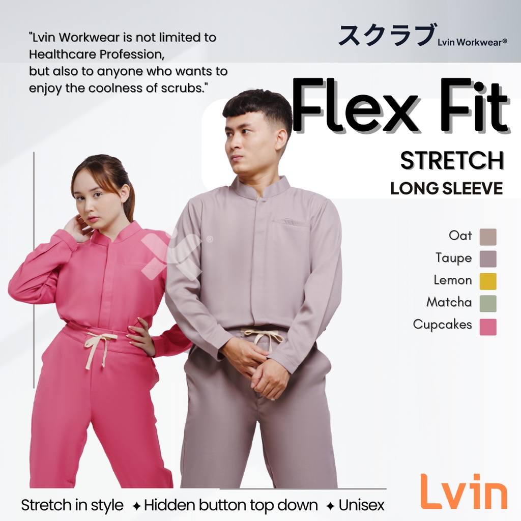 [ Lvin ]  FLEX FIT - Baju OKA Lengan Panjang / Baju Jaga / Set Baju Celana Jaga Oka / Dokter Lengan Pendek / Baju OK / Baju Scrub / Doctor's Scrub II
