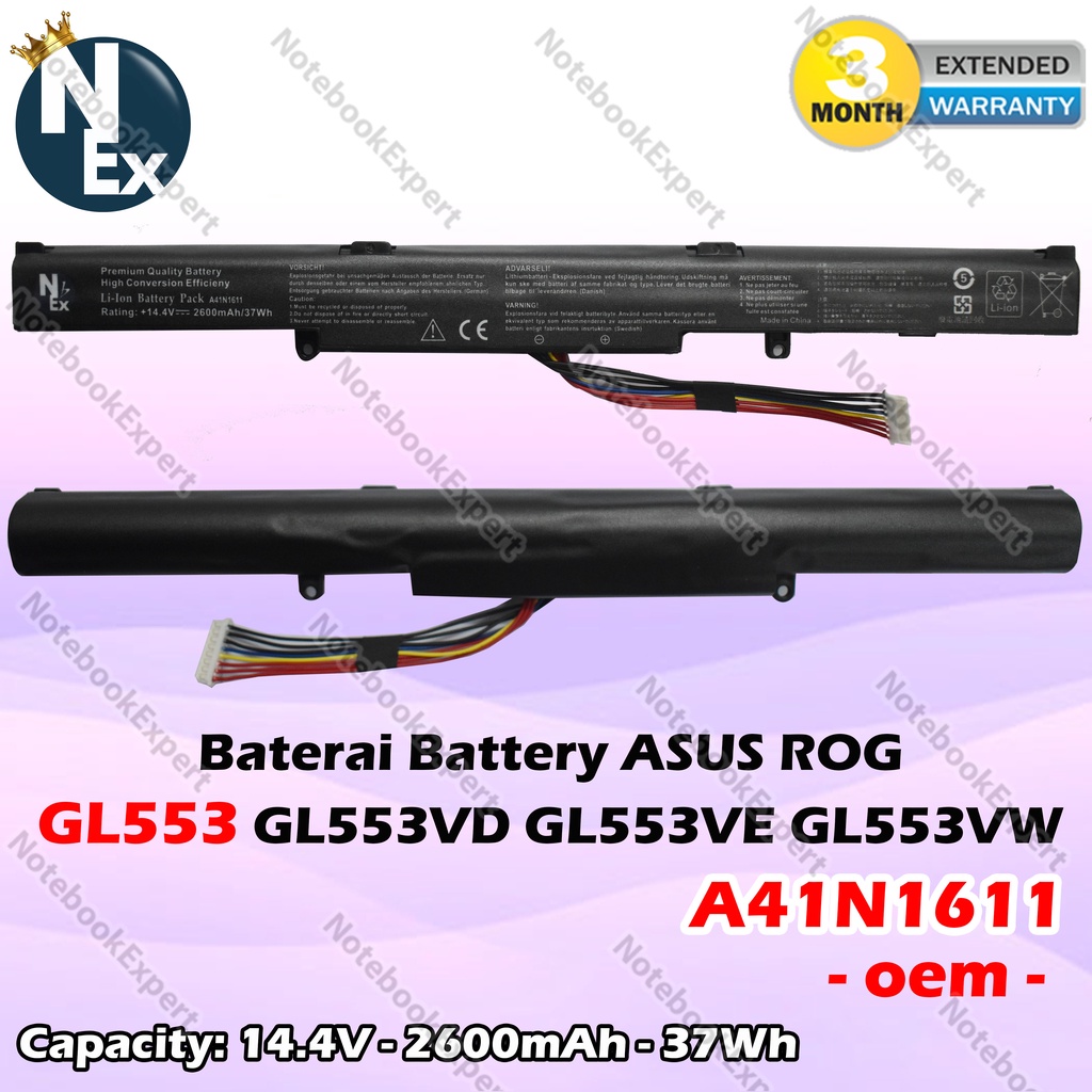 Baterai Battery ASUS ROG GL553 GL553VD GL553VE GL553VW A41N1611 - oem