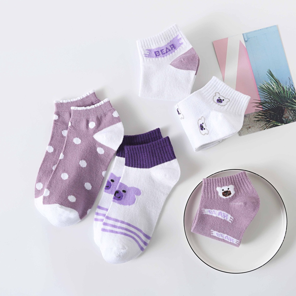 MONSOON - D2030 Kaos Kaki Pendek Purple Bear / Kaos Kaki Pria Wanita Motif Beruang Ungu K5701 / Kaos Kaki Wanita Motif Beruang Ungu