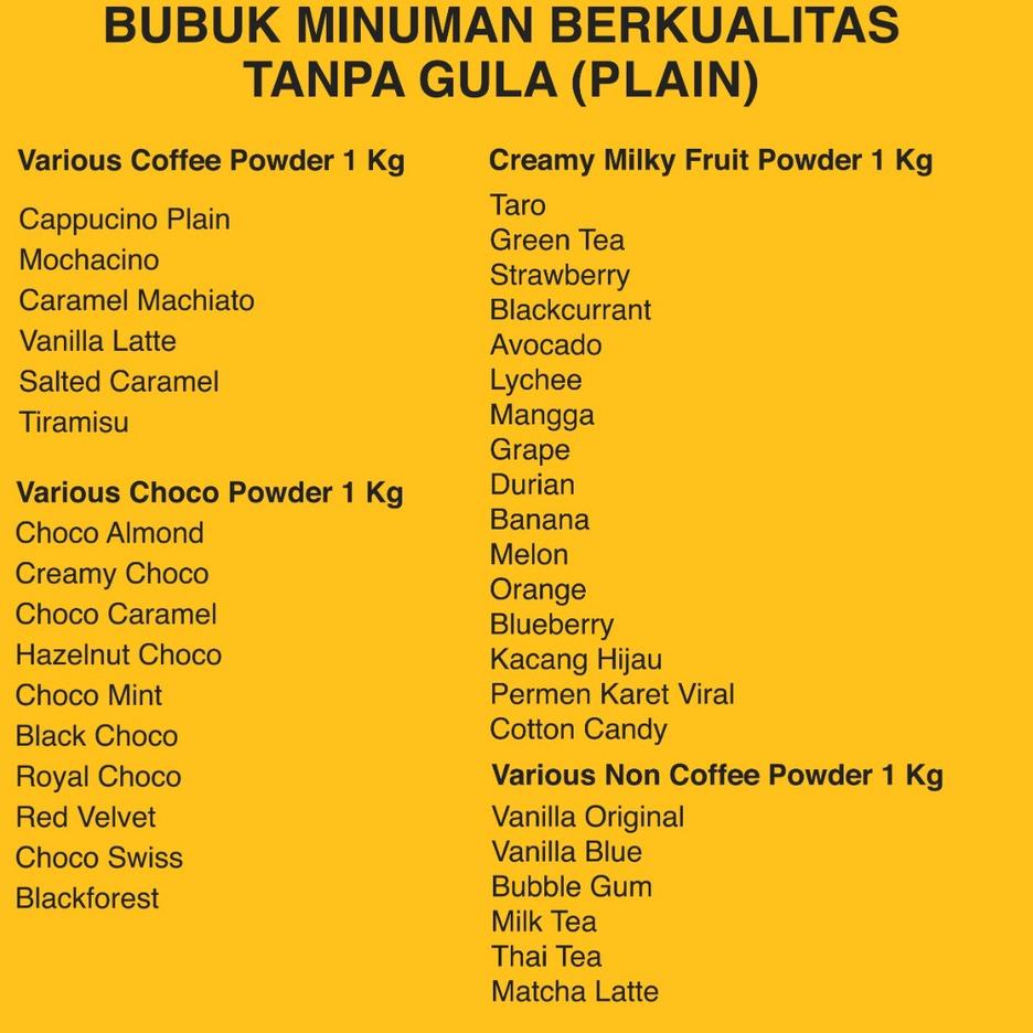 

TERMURAH Grosir Serbuk Minuman Aneka Rasa Bubuk Minuman Kekinian Harga Grosir Bubuk Minuman Aneka Rasa Premium Powder Drink JPS 1Kg Bubuk Minuman Terbaik