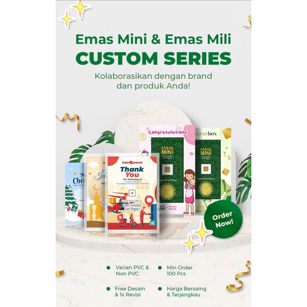 CUSTOM LM EMAS MINI BENTUK KARTU / NON KARTU 0.001GR-0.005GR