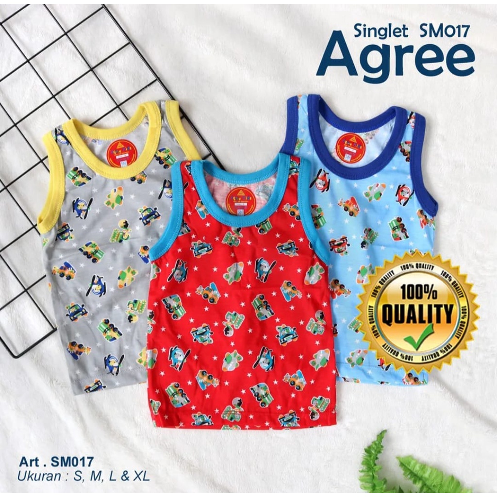 [ 3pc ] Singlet Agree Kids SM017 SM 059 Motif Mobil Polisi Motif Kucing Kaos Kutung Anak