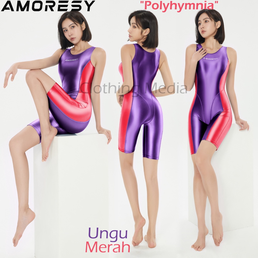 AMORESY Jumpsuit Glossy Premium Sepaha Silky Elastis Bodysuit Wanita Halus