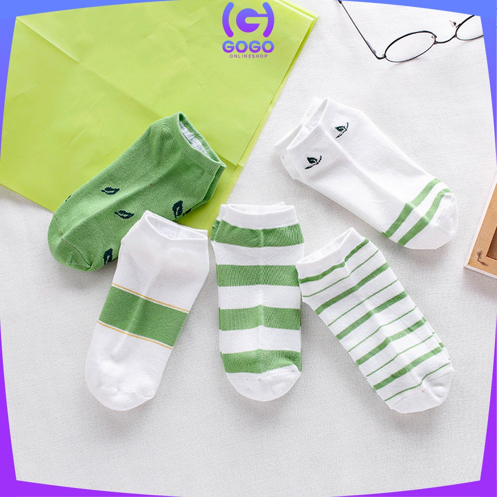 GOGO-P185 Kaos Kaki Semata Kaki Motif Daun Wanita Gaya Korea / Green Leaf Ankle Sock / Kaus Kaki Pendek Wanita Dewasa / Fashion Woman