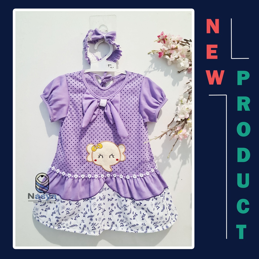 [P-012A] Dress Bayi Perempuan Lucu Motif Animal bonus BANDANA (6-18 bulan)