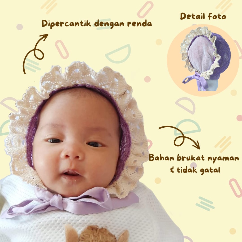 TOPI BONNET BAYI TOPI BRUKAT RENDA BONNET LUCU