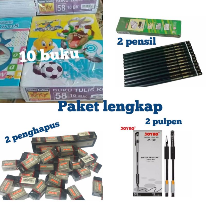 

Paket HEBOH DAN PROMO Alat Tulis 1 Pack Buku SIDU isi 38 Lembar ( 10 Buku ), 2 Pcs Pensil JOYKO 2B, 2 Pcs Pulpen JOYKO DAN 2 Pcs Penghapus JOYKO