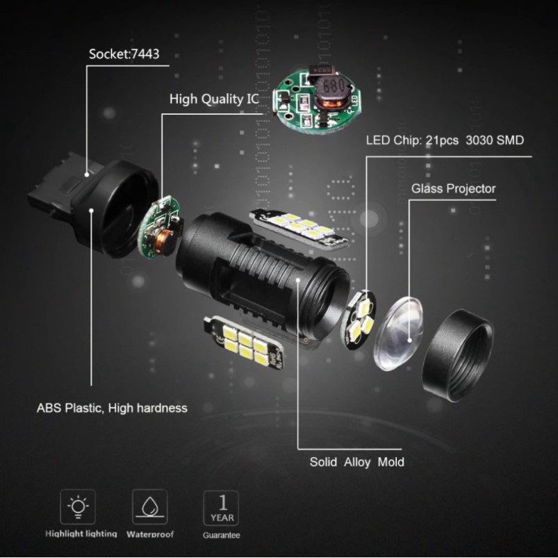 Lampu LED SEIN SUPER BRIGHT T20 7440 - 21 mata lampu mobil senja sein - putih kuning (ujung lensa projector)