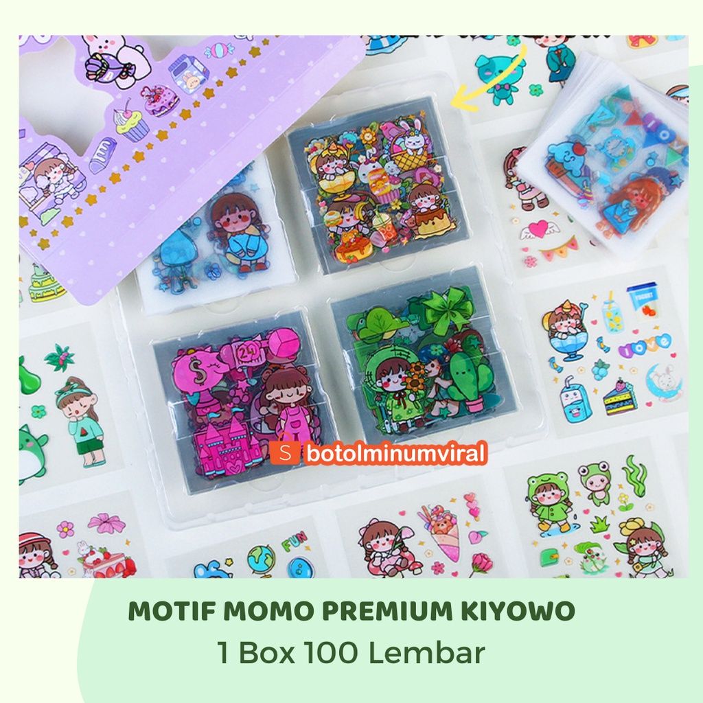 Sticker Momo Happy 100 Pcs Box 2D Viral Tahan Air Aesthetic Waterproof Sticker