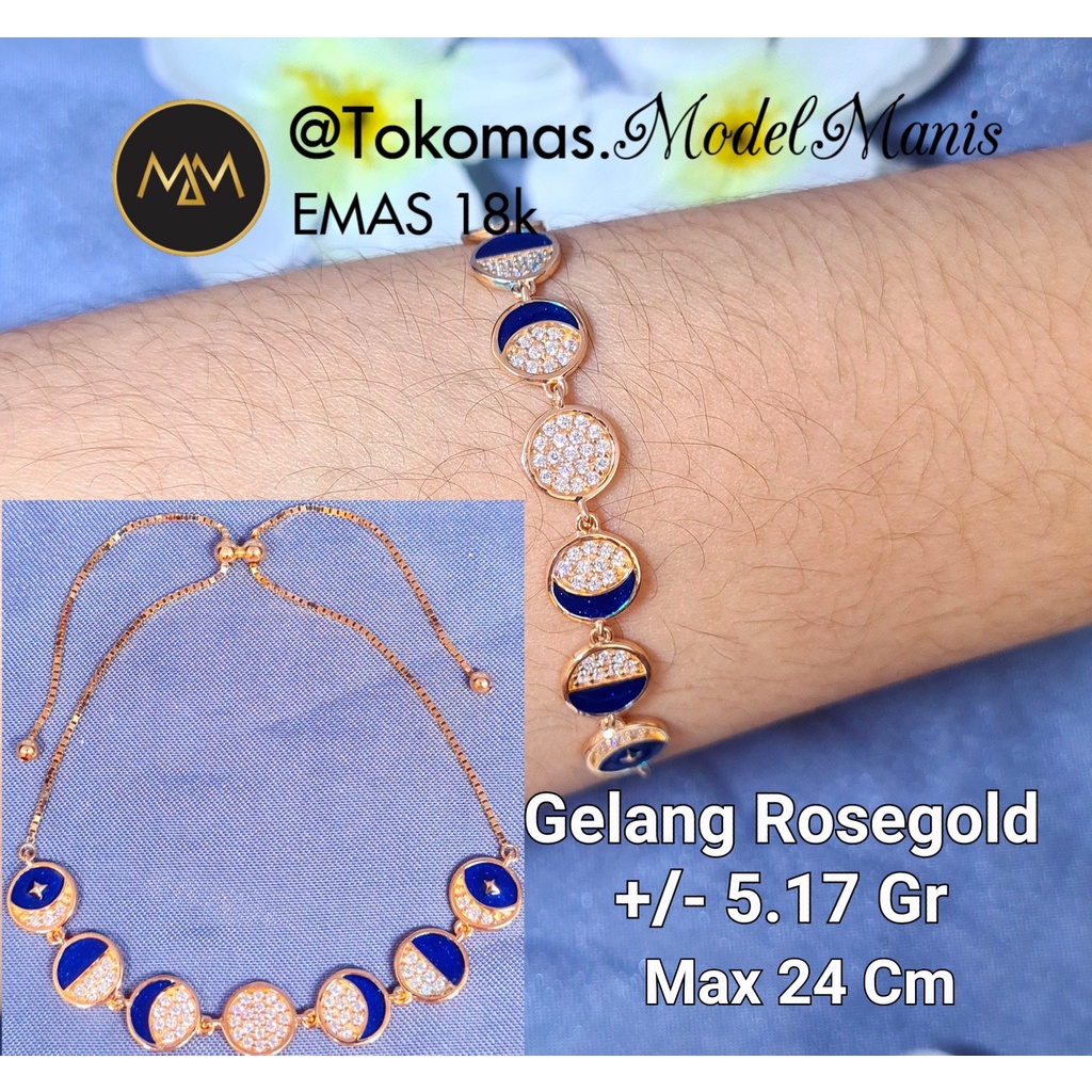 Gelang serut + anting moon night emas rosegold 755 kadar 17k