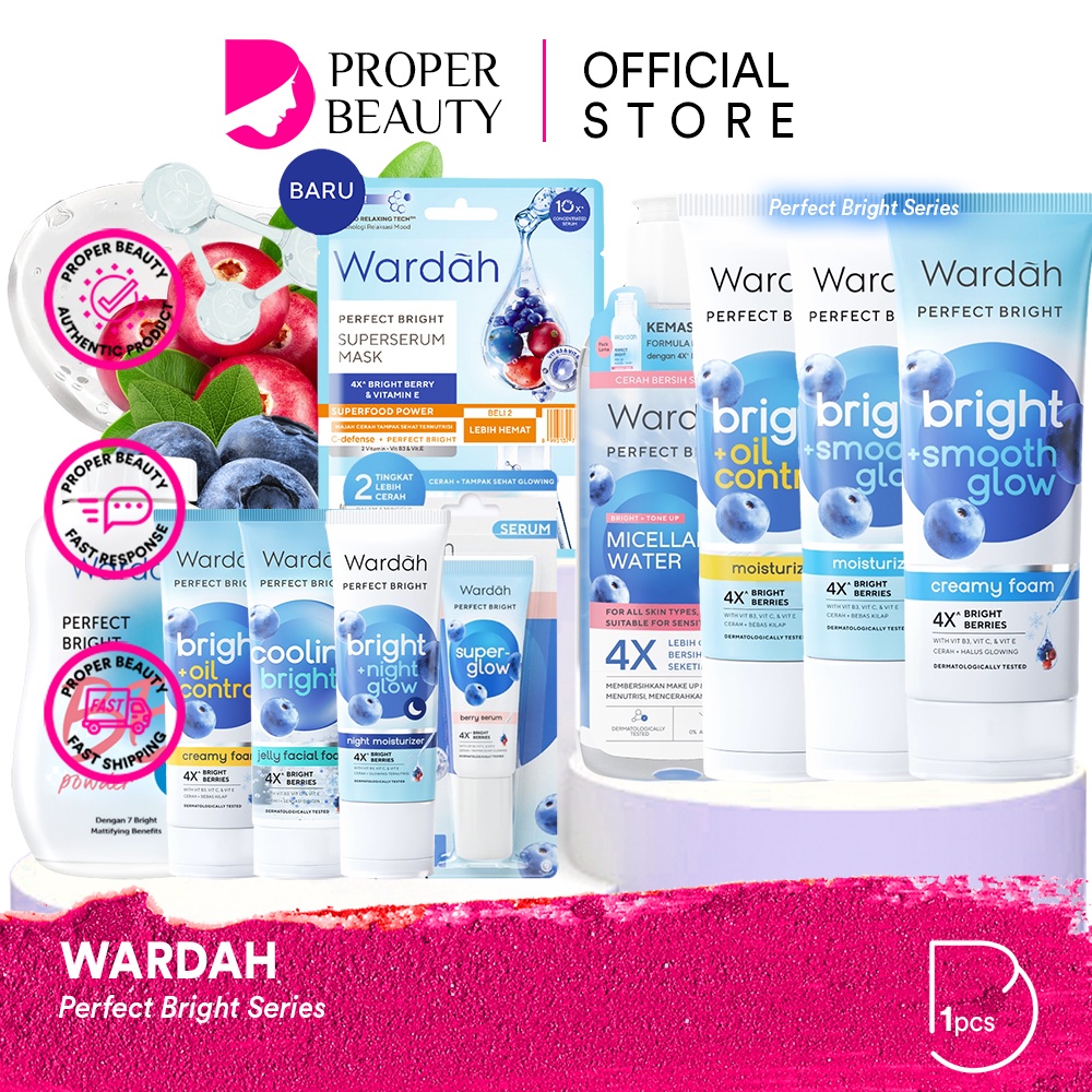 WARDAH Perfect Bright Series Indonesia / Micellar Water Creamy Foam Jelly Facial Foam Night Moisturizer Bright BB Powder / Tone Up Oil Control Smooth Glow Cooling Bright / Skincare Face Care / Skin Brightening Glowing / Cleanser Cleansing Sabun Cuci Muka