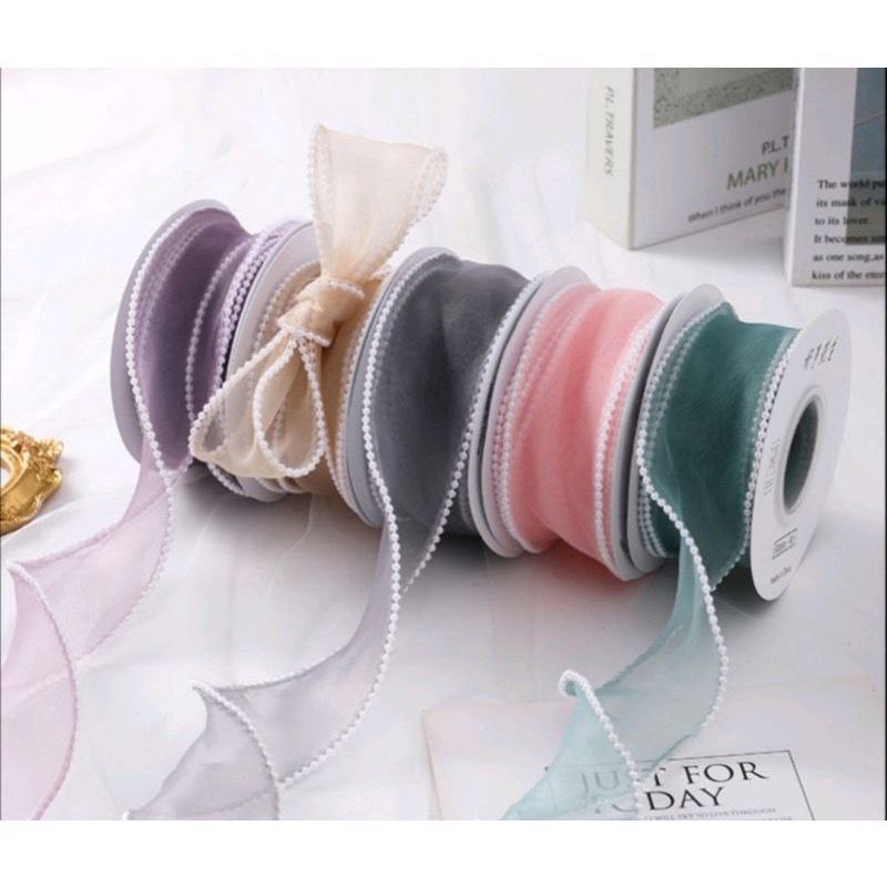 

Pearl Chiffon Ribbon Korean Style / Pita 4cm Rangkai Bunga / Buket / Pita Kado