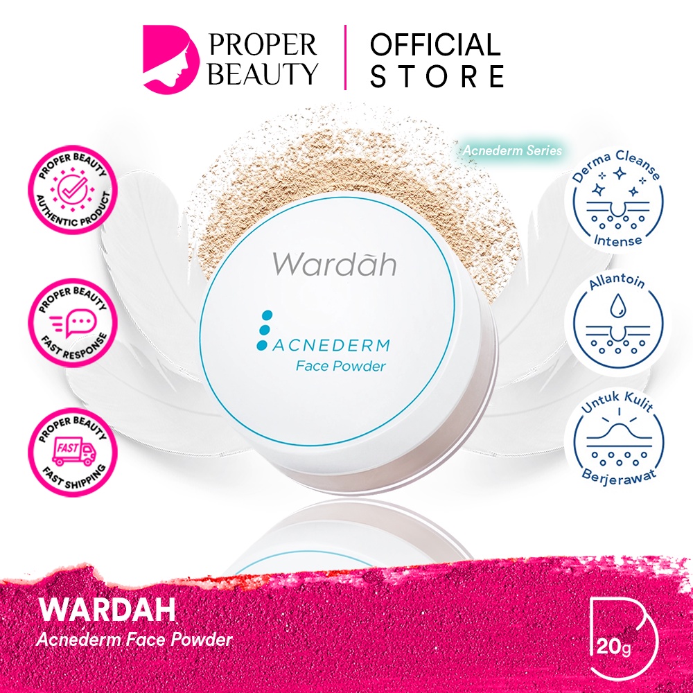 WARDAH Acnederm Face Powder Indonesia / Bedak Tabur Wajah 20g / Derma Control Actives With Salicylic Acid + Soybean Extract / Mencerahkan Sekaligus Menyerap Minyak Berlebih / Skincare Care Series / Cleanser Toner Serum Day Night Moisturizer Acne Spot Gel