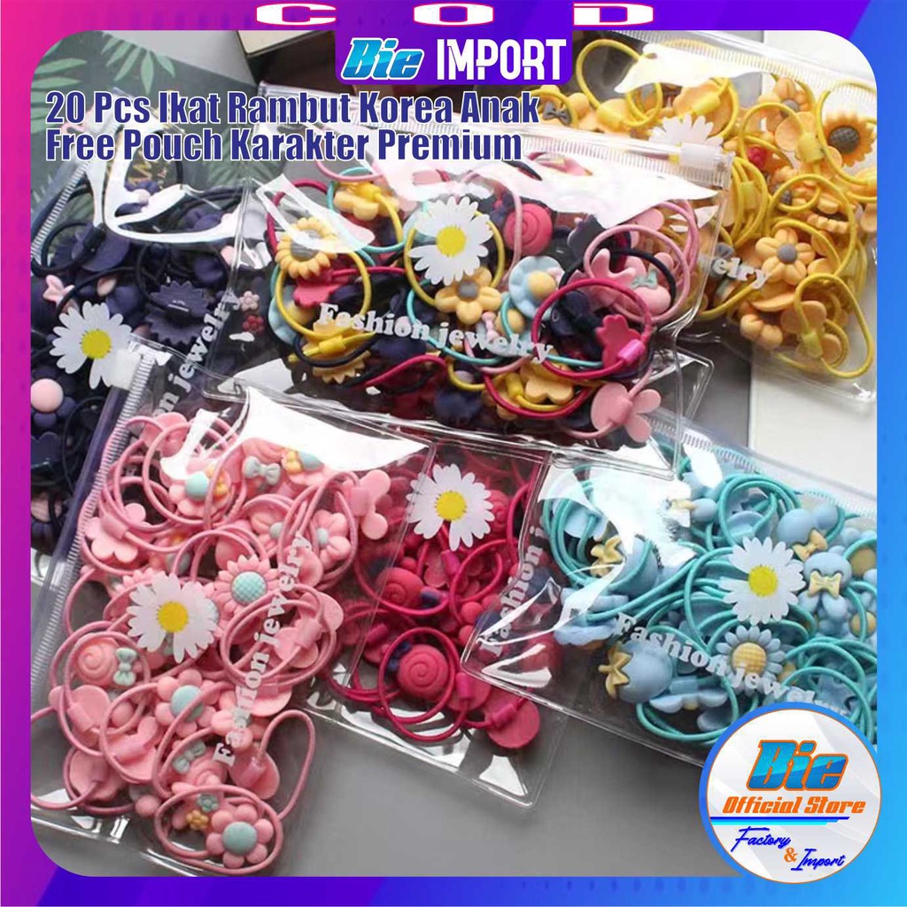 20 Pcs Ikat Rambut Anak Karakter Premium Free Pouch Impor Best Seller