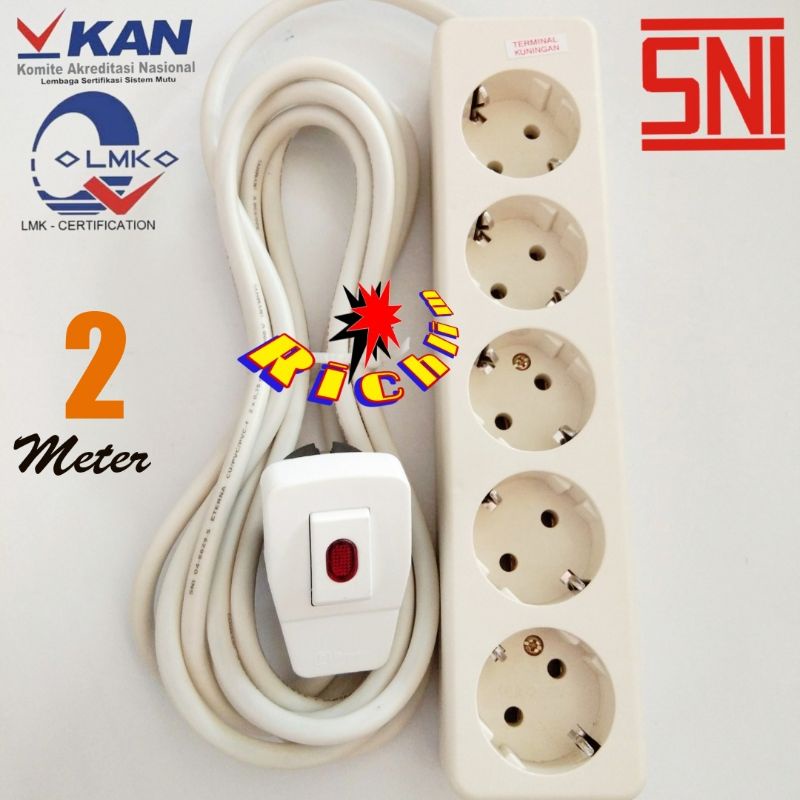 COLOKAN LISTRIK/STOP KONTAK UTICON 5 LUBANG+2 METER KABEL ETERNA+STEKER LAMPU BROCO