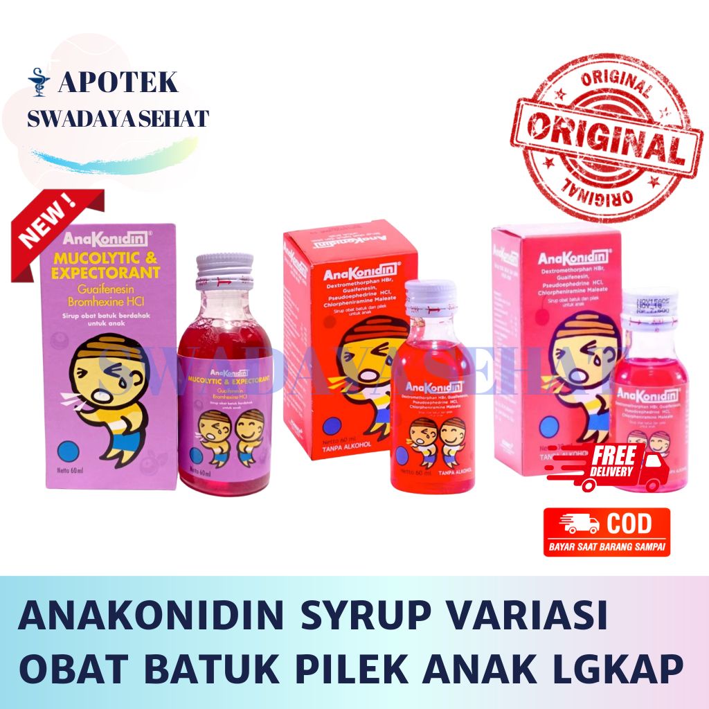 ANAKONIDIN OBH PINK Strawberry 60 ML Syrup Rasa Cherry Merah Ungu Mucolytic Expectorant ME 30 ML - Obat Batuk Pilek Flu Anak Sirup